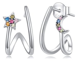 BAMOER σκουλαρίκια διπλοί κρίκοι SCE1480