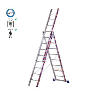 Σκάλα επαγγελματική αλουμινίου τριπλή - 3*10 σκαλιά ύψος Α/Β/Γ:2,75m/4,50m/6,75m.