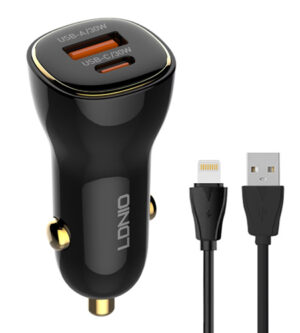 LDNIO φορτιστής αυτοκινήτου C103 με καλώδιο Lightning, USB/USB-C, 60W, μαύρος