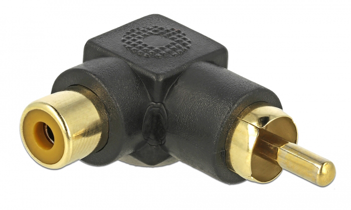 DELOCK αντάπτορας 66168 RCA αρσενικό σε RCA θηλυκό, γωνιακός, μαύρος