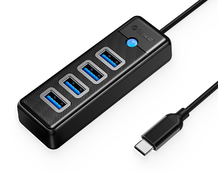 ORICO USB hub PW4U-C3, 4x θυρών, USB 3.0, 5Gbps, USB-C σύνδεση, μαύρο