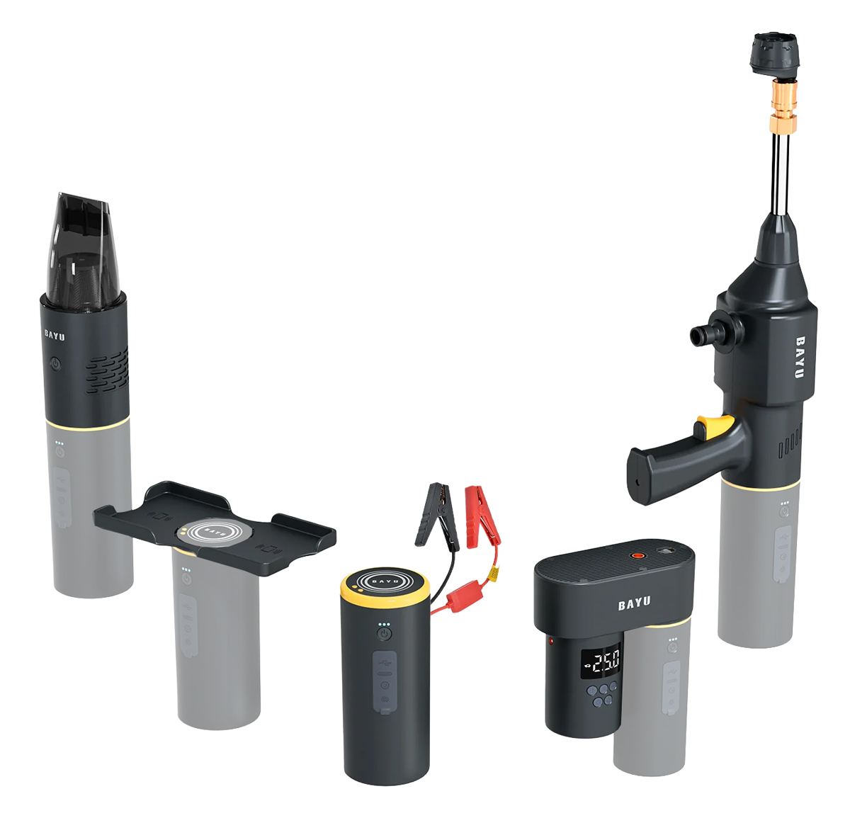 BAYU car kit με εκκινητή μπαταρίας/συμπιεστή αέρος/πιστόλι πλυσίματος/σκουπάκι αυτοκινήτου E-Pro C