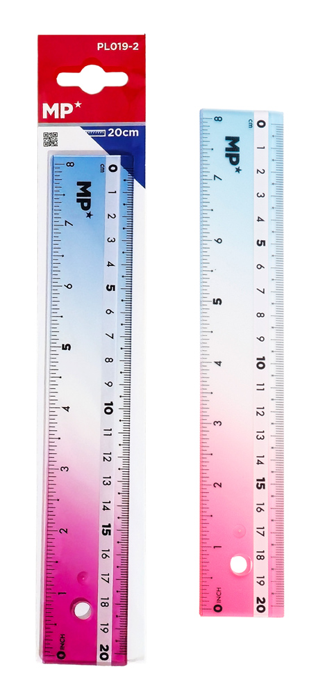 MP πλαστικός χάρακας PL019-2, 8"/20cm, διάφανος/πολύχρωμος