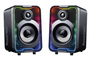 POWERTECH ηχεία PT-1575 με RGB φωτισμό, 2x 5W, Bluetooth & USB/USB-C, μαύρα