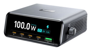 POWERTECH σταθμός φόρτισης PT-1622 με οθόνη, USB & 4x USB-C, GaN, 100W, ασημί
