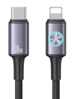 USAMS καλώδιο Lightning σε USB-C SJ753, 30W, 480Mbps, 1.2m, μαύρο